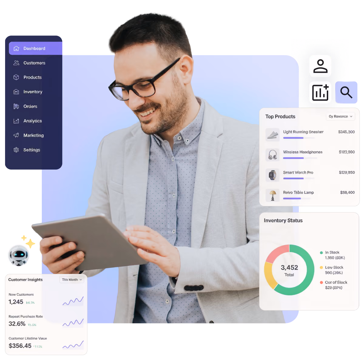 Commerce leader reviewing product and inventory dashboards