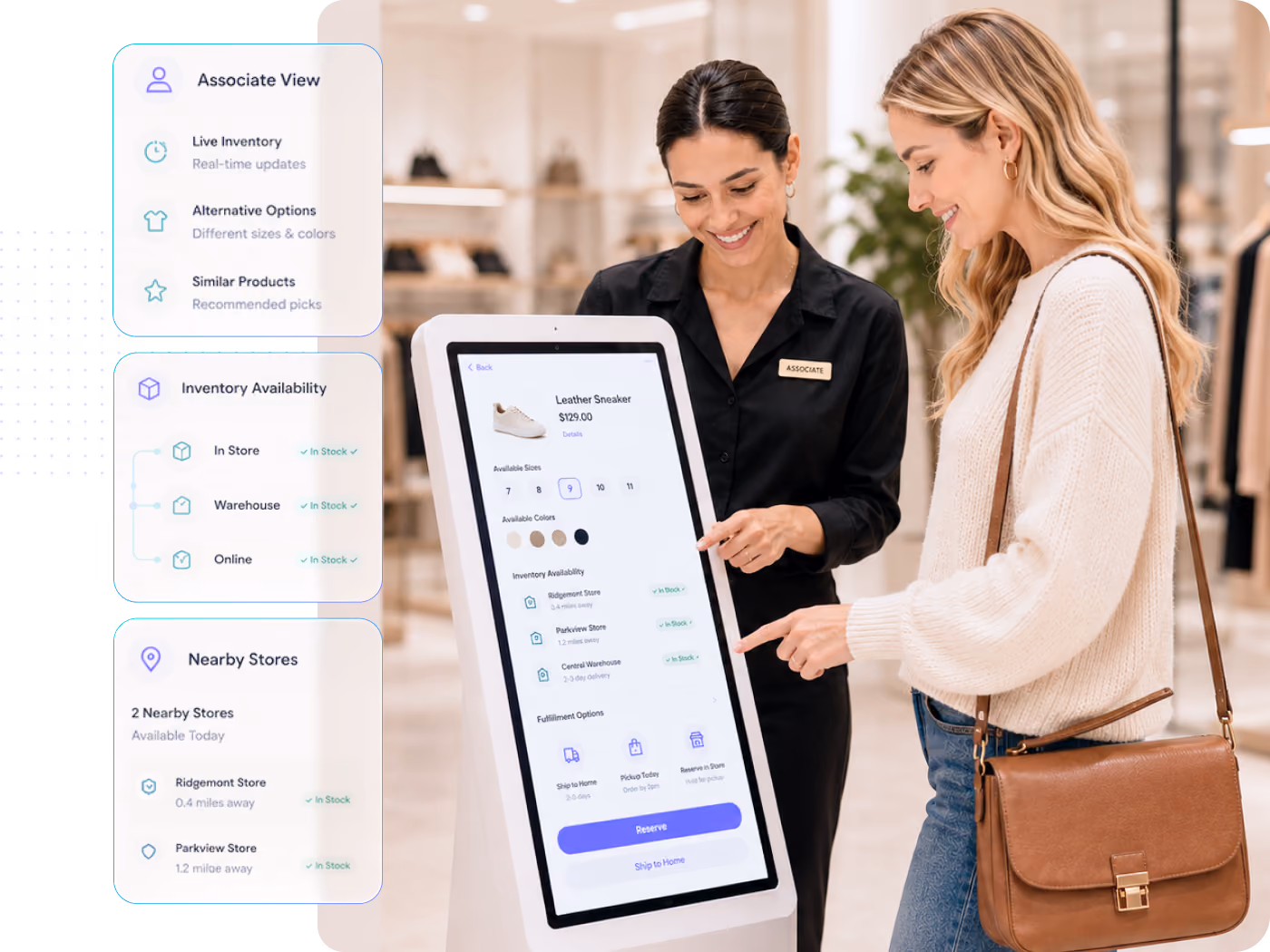Give associates visibility into inventory across stores, warehouses and ecommerce channels. Help customers find the products they want, regardless of where inventory is located.